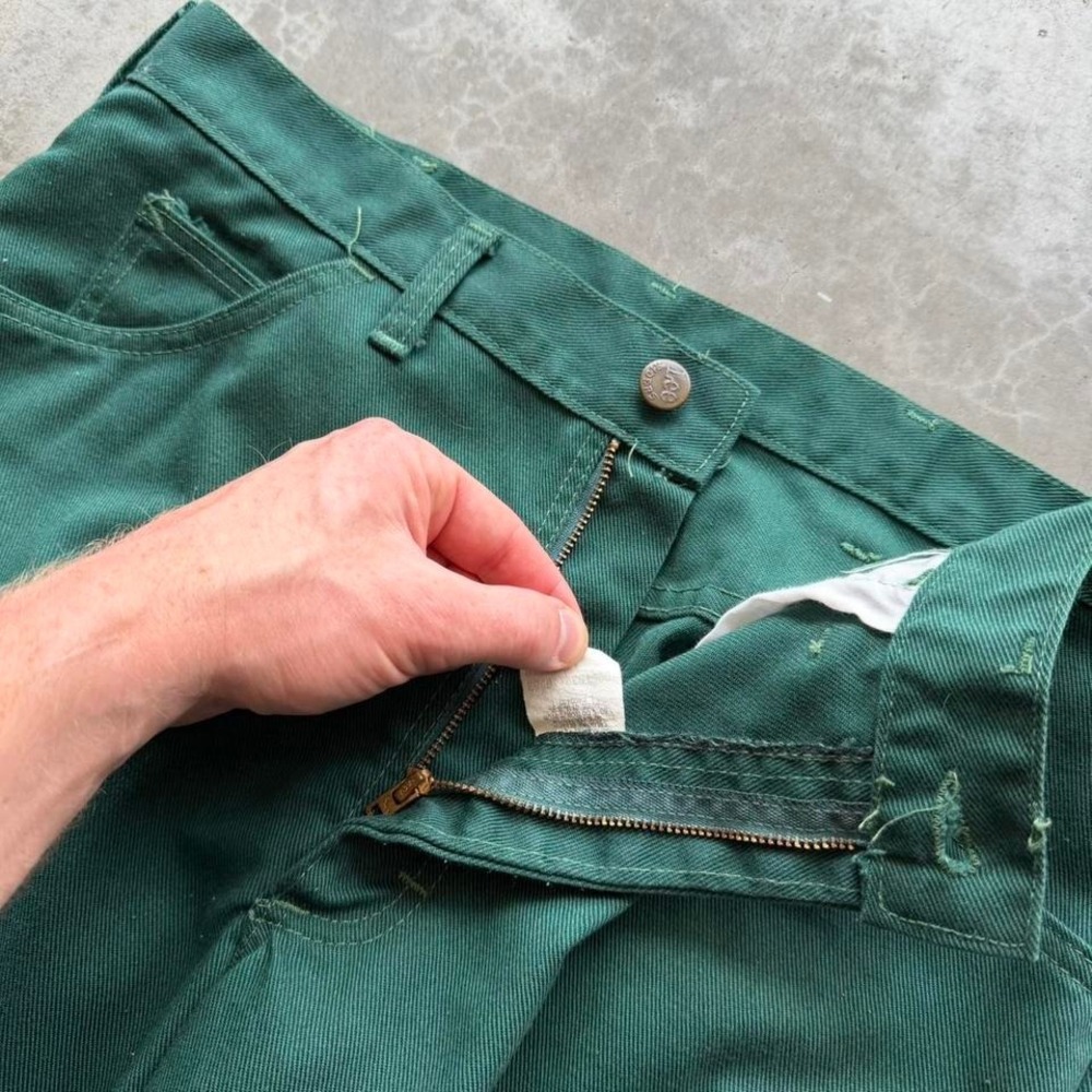 True vintage 70's LEE Forrest green bell bottom flare boot cut trousers pants 32 - Picture 3 of 8